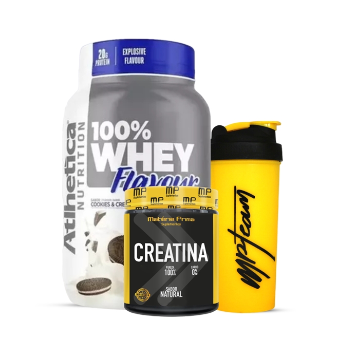 Whey Protein Zero Lactose + Creatina 100% Pura + Colágeno 60 Caps +  Coqueteleira
