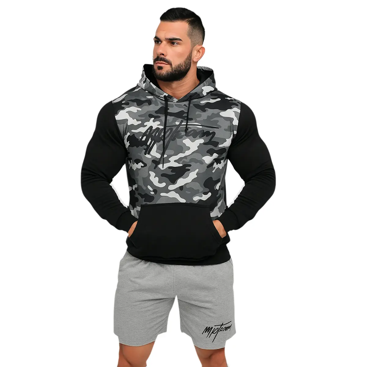 Moletom Canguru Camuflado Cinza Preto - Mpteam